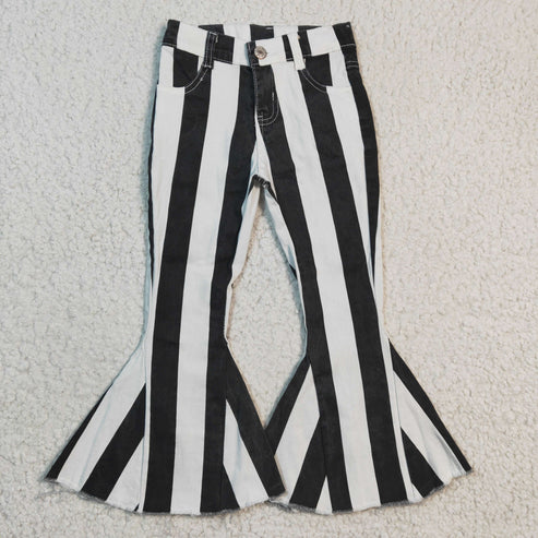 9.27 RTS Sibling Baby Girls Colorful Stripes Bell Bottom Denim Jeans Pants