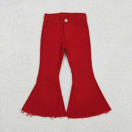 12.5 RTS NO MOQ （In stock）P0083 Baby Girls Red Denim Bell Jeans Pants