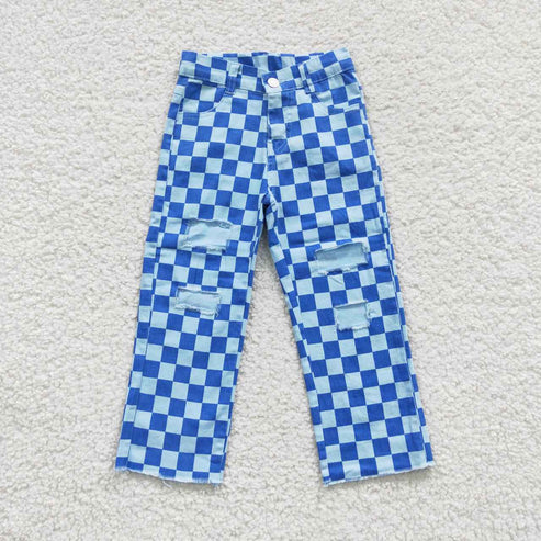11.29 RTS Sibling Girls Boys Checkered Denim Adjustble Waistband Jeans Pants
