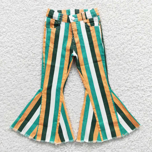 9.27 RTS Sibling Baby Girls Colorful Stripes Bell Bottom Denim Jeans Pants