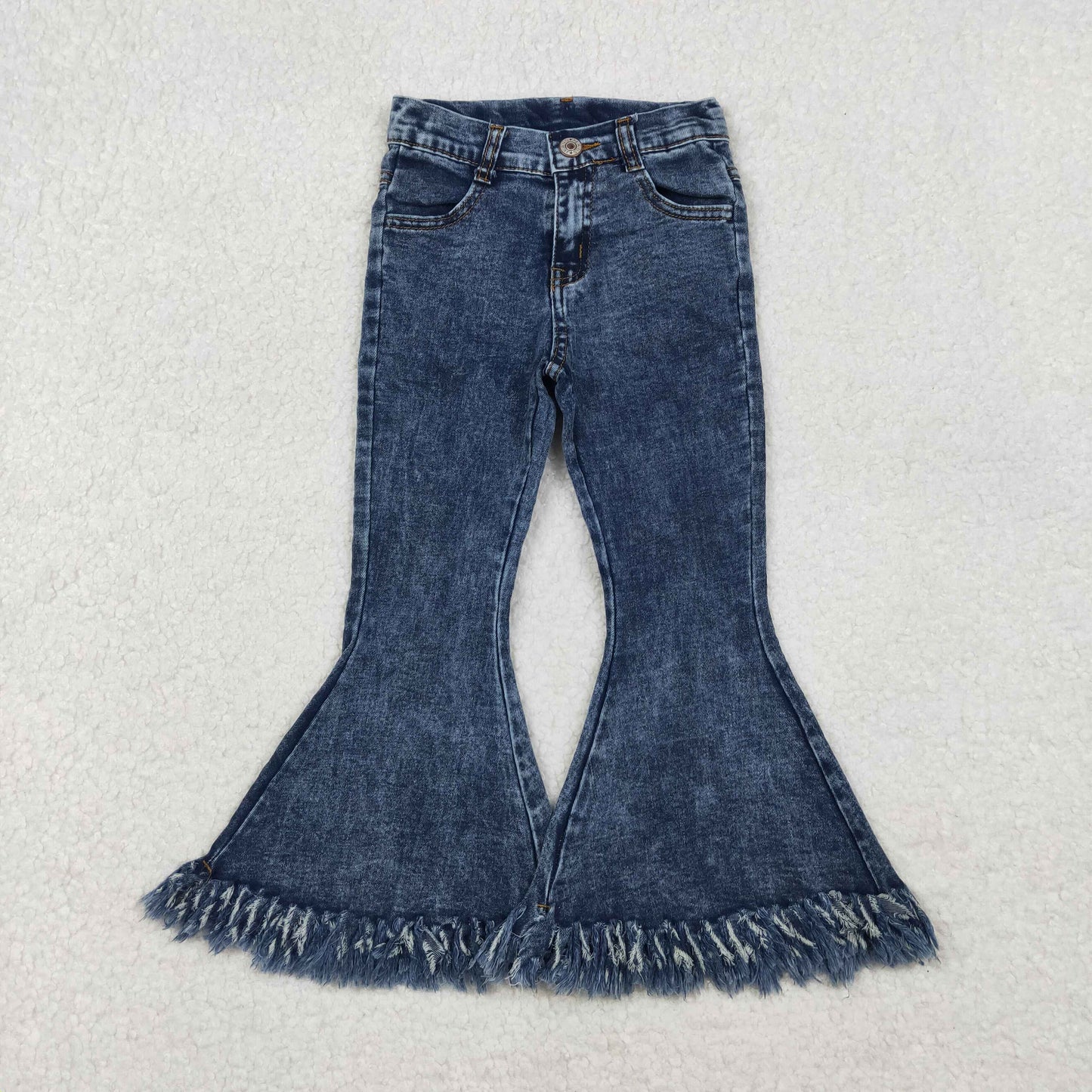 10.28 RTS NO MOQ （In stock）P0132 Baby Girls Denim Pants Baby Girls Navy Tassel Denim Bell Pants