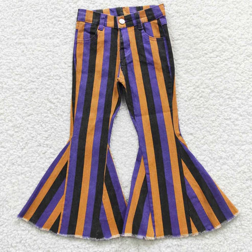 9.27 RTS Sibling Baby Girls Colorful Stripes Bell Bottom Denim Jeans Pants