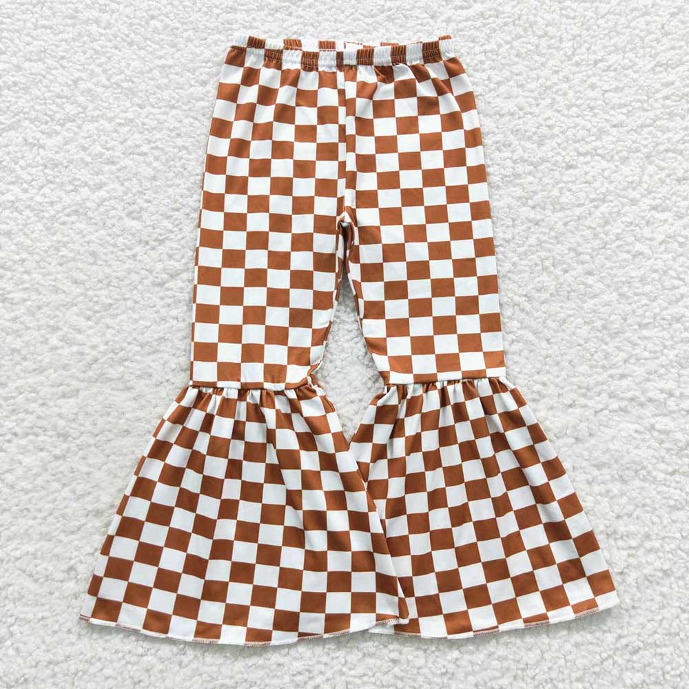 12.26 RTS Sibling Baby Girls 3 Colors Checkered Bell Bottom Pants