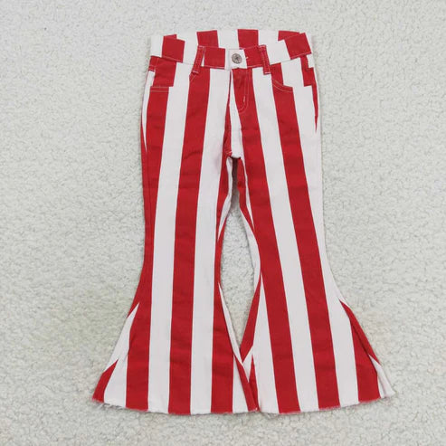 9.27 RTS Sibling Baby Girls Colorful Stripes Bell Bottom Denim Jeans Pants