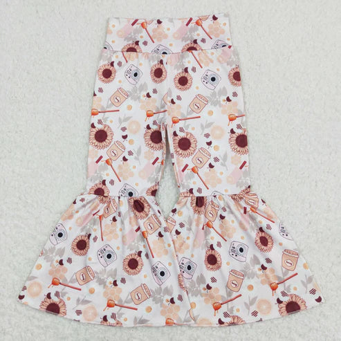 11.3 RTS Sibling Baby Girls Colorful Flowers Bows Ruffle Bell Bottom Leggings Pants