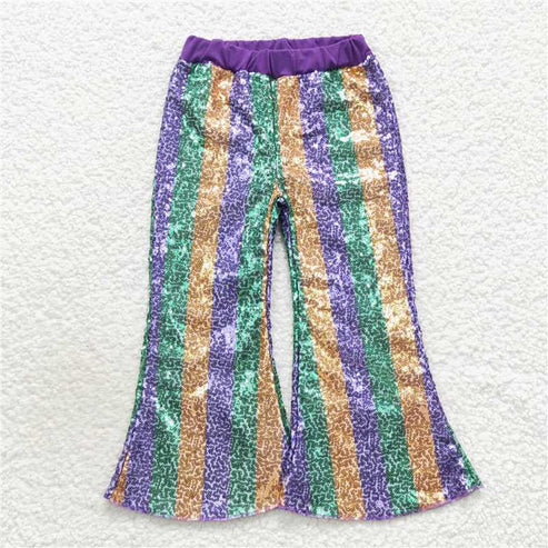 11.6 RTS Sibling Baby Girls Mardigras Stripes Checked Flare Bell Bottom Pants
