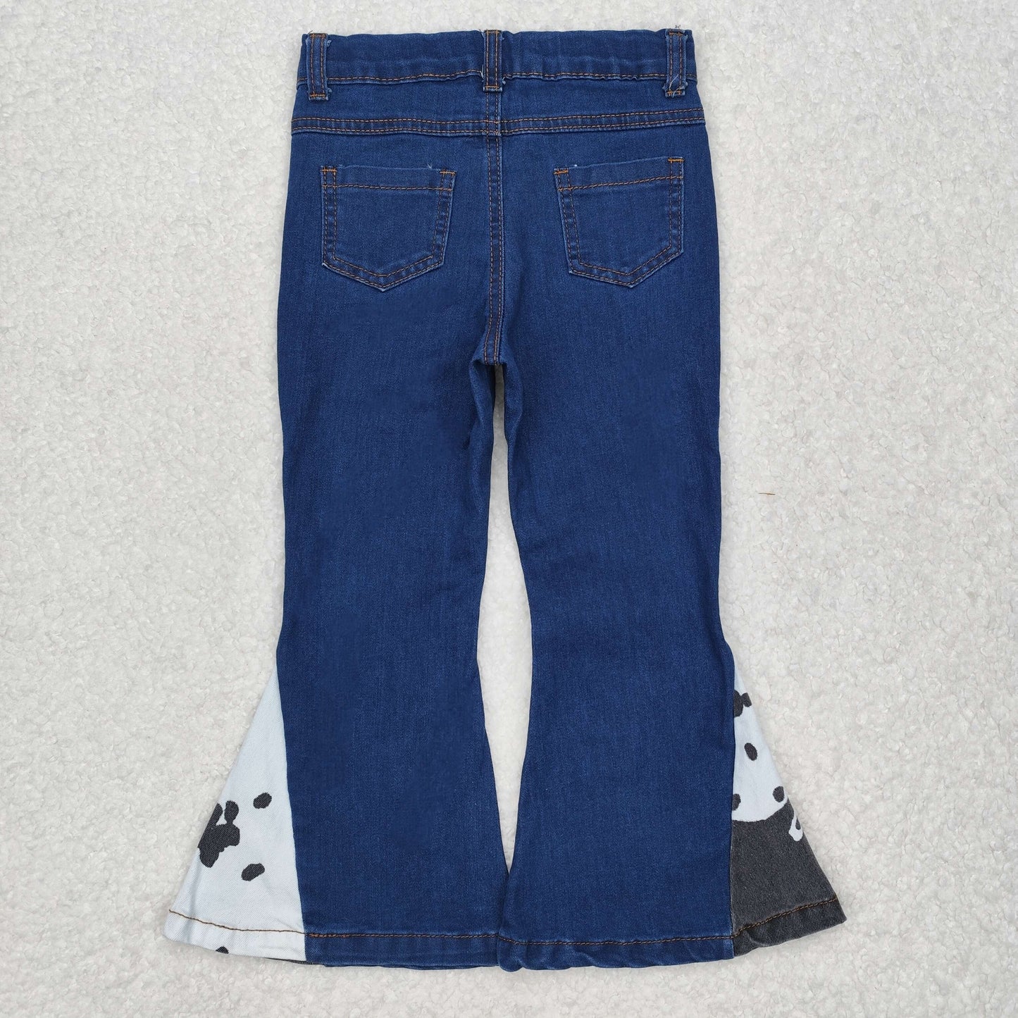 P0304Black cow print bell bottom pants baby girls jeans