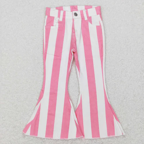 9.27 RTS Sibling Baby Girls Colorful Stripes Bell Bottom Denim Jeans Pants
