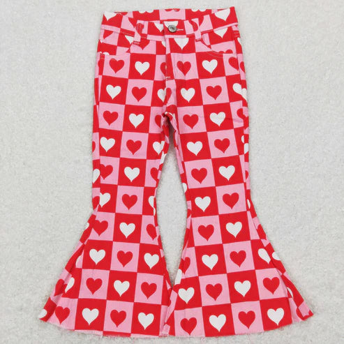 11.6 RTS Sibling Baby Girls Hearts Flowers Bell Bottom Denim Pants Jeans