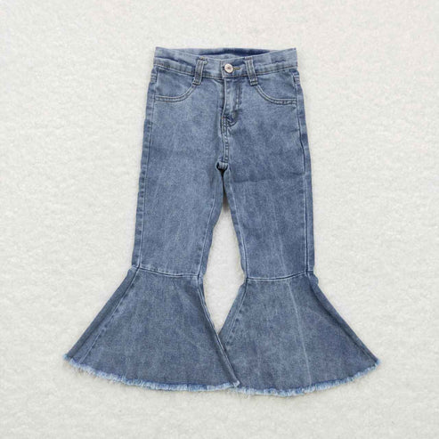 11.6 RTS Sibling Baby Girls Blue Ruffle Bell Bottom Denim Pants Jeans