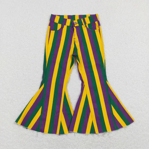 9.27 RTS Sibling Baby Girls Colorful Stripes Bell Bottom Denim Jeans Pants