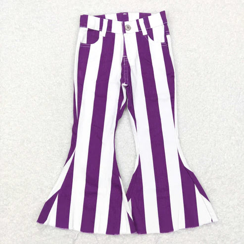 9.27 RTS Sibling Baby Girls Colorful Stripes Bell Bottom Denim Jeans Pants