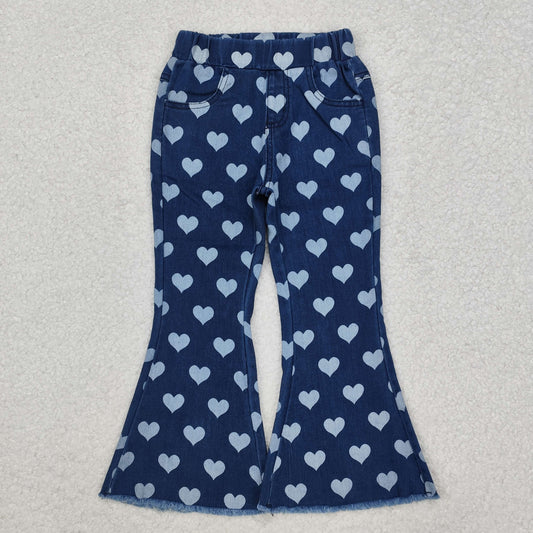 P0333 Heart print denim pants girls valentine's day jeans