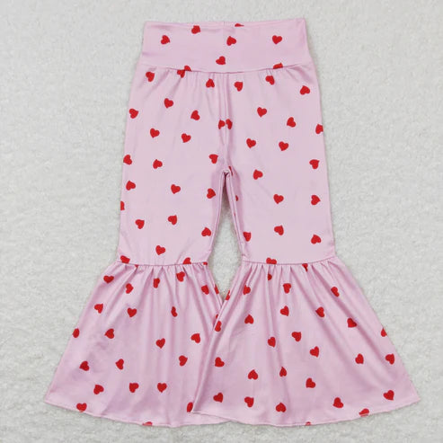 11.3 RTS Sibling Baby Girls Hearts Checked Valentine Bell Bottom Leggings Pants