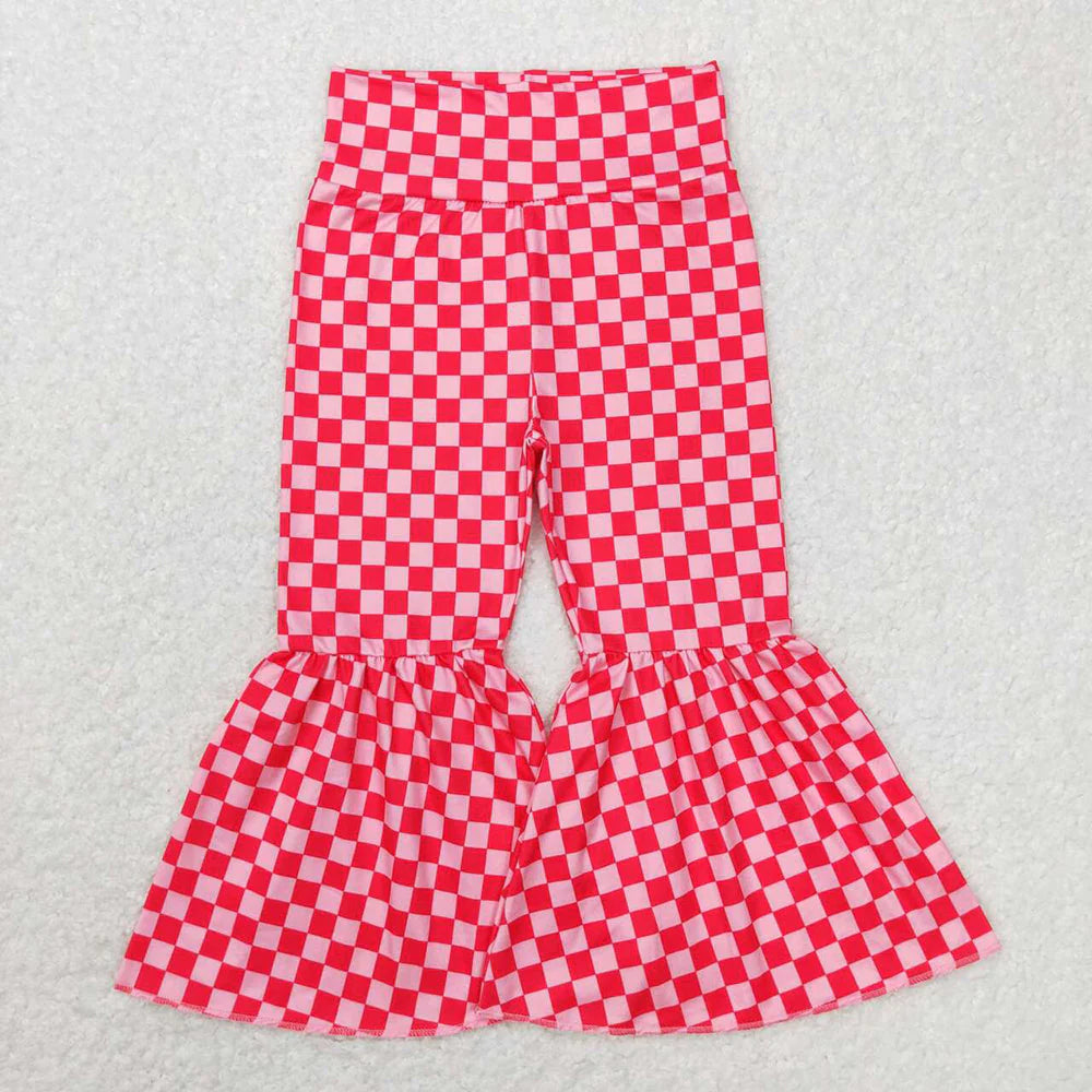 12.26 RTS Sibling Baby Girls 3 Colors Checkered Bell Bottom Pants
