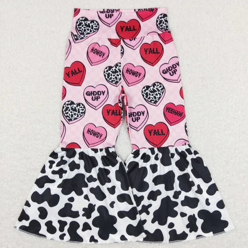11.3 RTS Sibling Baby Girls Hearts Checked Valentine Bell Bottom Leggings Pants