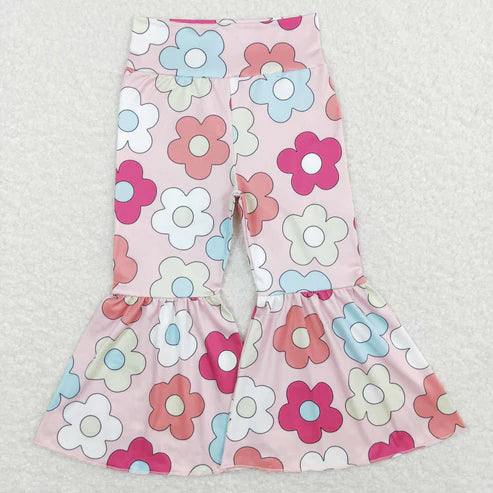 11.3 RTS Sibling Baby Girls Colorful Flowers Bows Ruffle Bell Bottom Leggings Pants