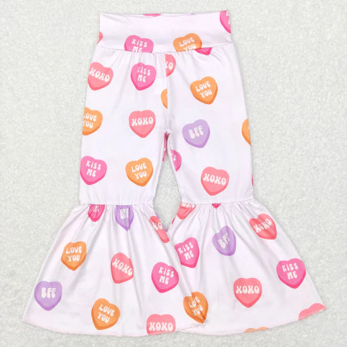 11.3 RTS Sibling Baby Girls Hearts Checked Valentine Bell Bottom Leggings Pants
