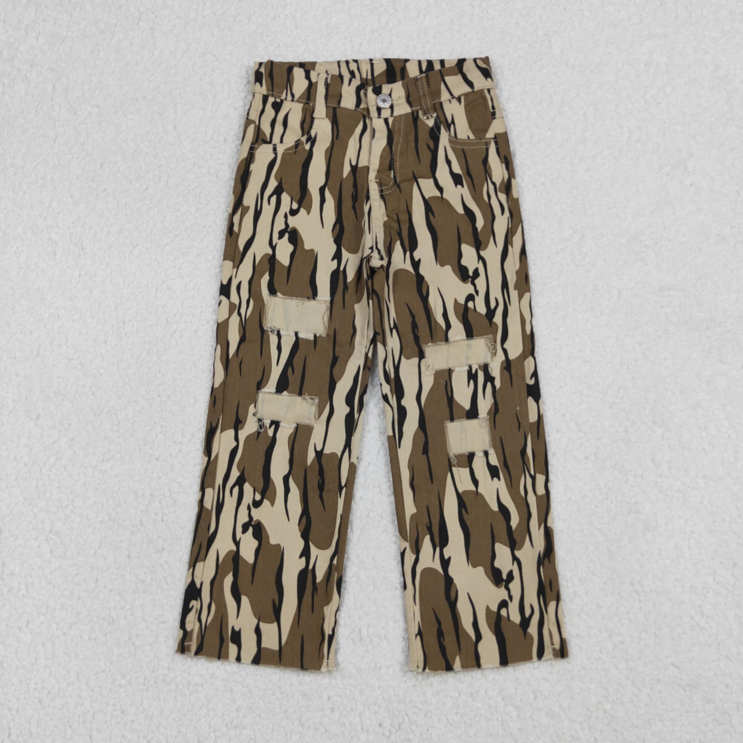 4.10 P0373 RTS NO MOQ （In stock ）Baby Boys Southern Olive Camo Tree Branches Denim Pants Jeans