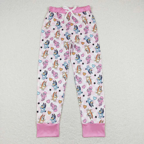9.20 RTS Sibling Adult Women Cartoon Dogs Hearts Checked Valentine Pajamas Flare Pants