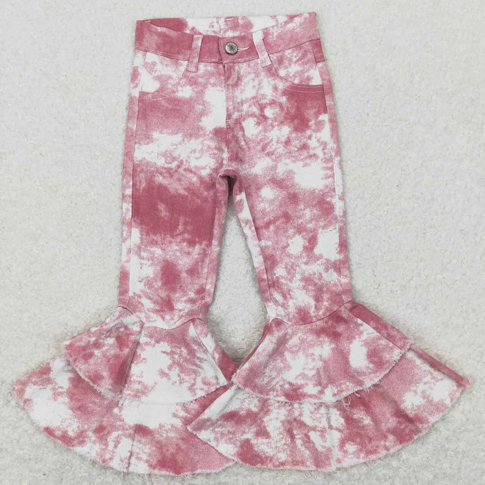 11.6 RTS Sibling Baby Girls Leopard Camo Bell Bottom Denim Pants Jeans