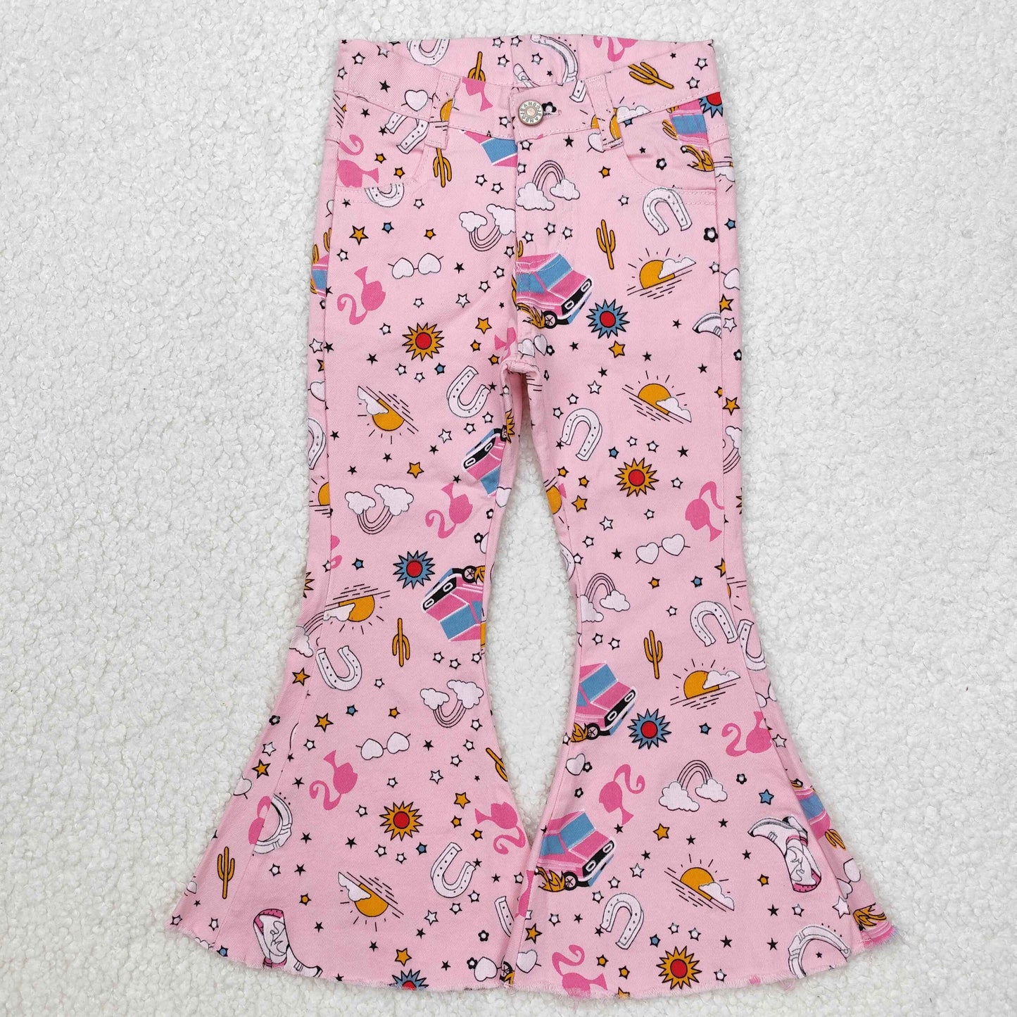 P0407Pink cactus rainbow party girls jeans