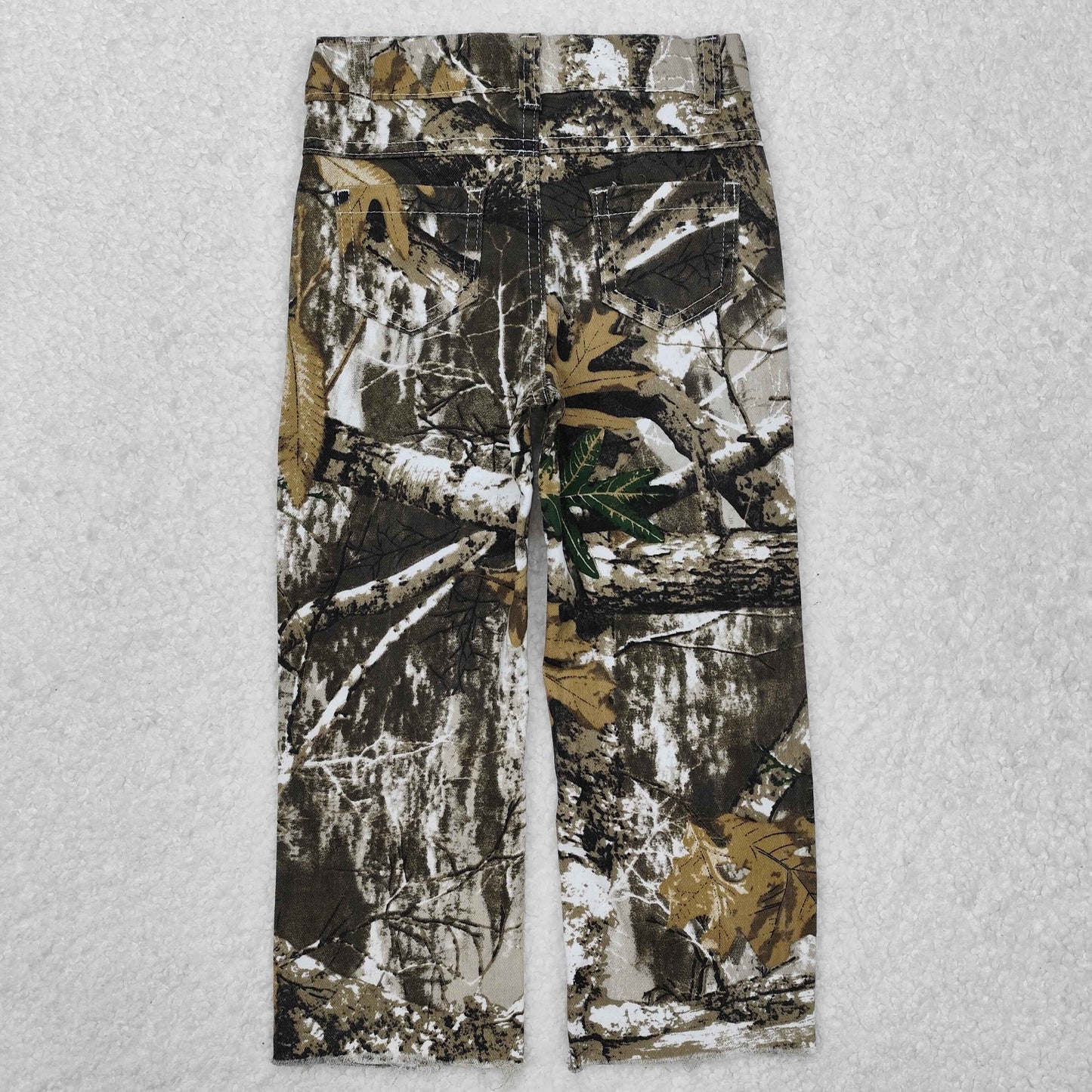 P0410Baby Boys Olive Bottomland Camo Distressed Denim Pants
