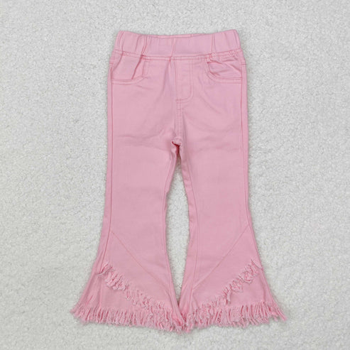 11.6 RTS Sibling Baby Girls Hearts Flowers Bell Bottom Denim Pants Jeans