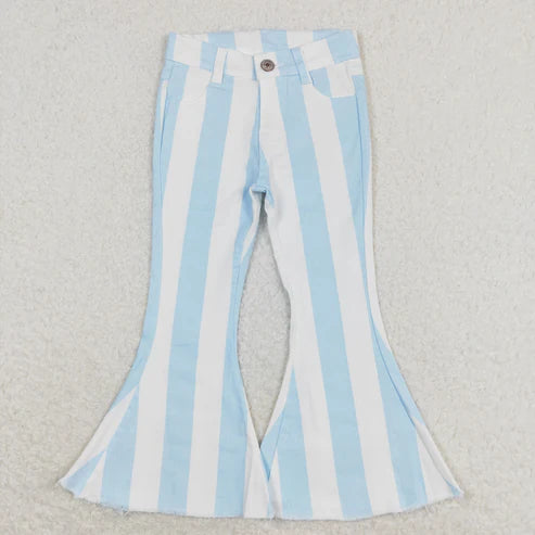 9.27 RTS Sibling Baby Girls Colorful Stripes Bell Bottom Denim Jeans Pants
