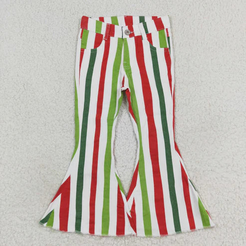9.27 RTS Sibling Baby Girls Colorful Stripes Bell Bottom Denim Jeans Pants