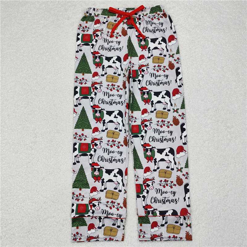 11.26 RTS NO MOQ （In stock）P0492 Adult Women Christmas Trees Cows Bottom Pants Pajamas