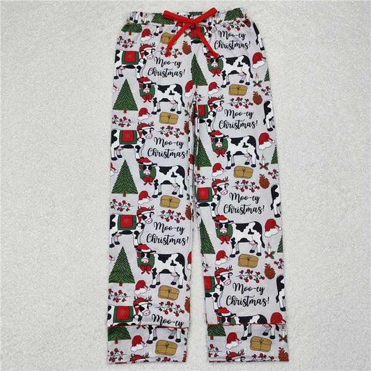 11.26 RTS NO MOQ （In stock）P0492 Adult Women Christmas Trees Cows Bottom Pants Pajamas