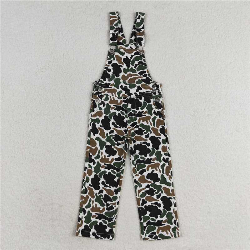 USA Warehouse (IN STOCK)P0535 Kids Boy Brown Camo Hunting Denim Overalls - Adjustable Waist Vintage Style Pocketed Coveralls for Children