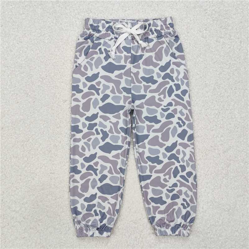 USA Warehouse (IN STOCK)  Grey Camo Elastic Waist Pants with Pockets for Boys And Men Adult Women's Hunting Trousers Outdoor Camouflage Cargo Pants