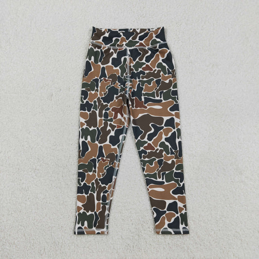 3.12 RTS NO MOQ （In stock）P0690 Kids Fashion Clothes Baby Girls Dark Brown Camo Yoga Active Legging Pants Bottom