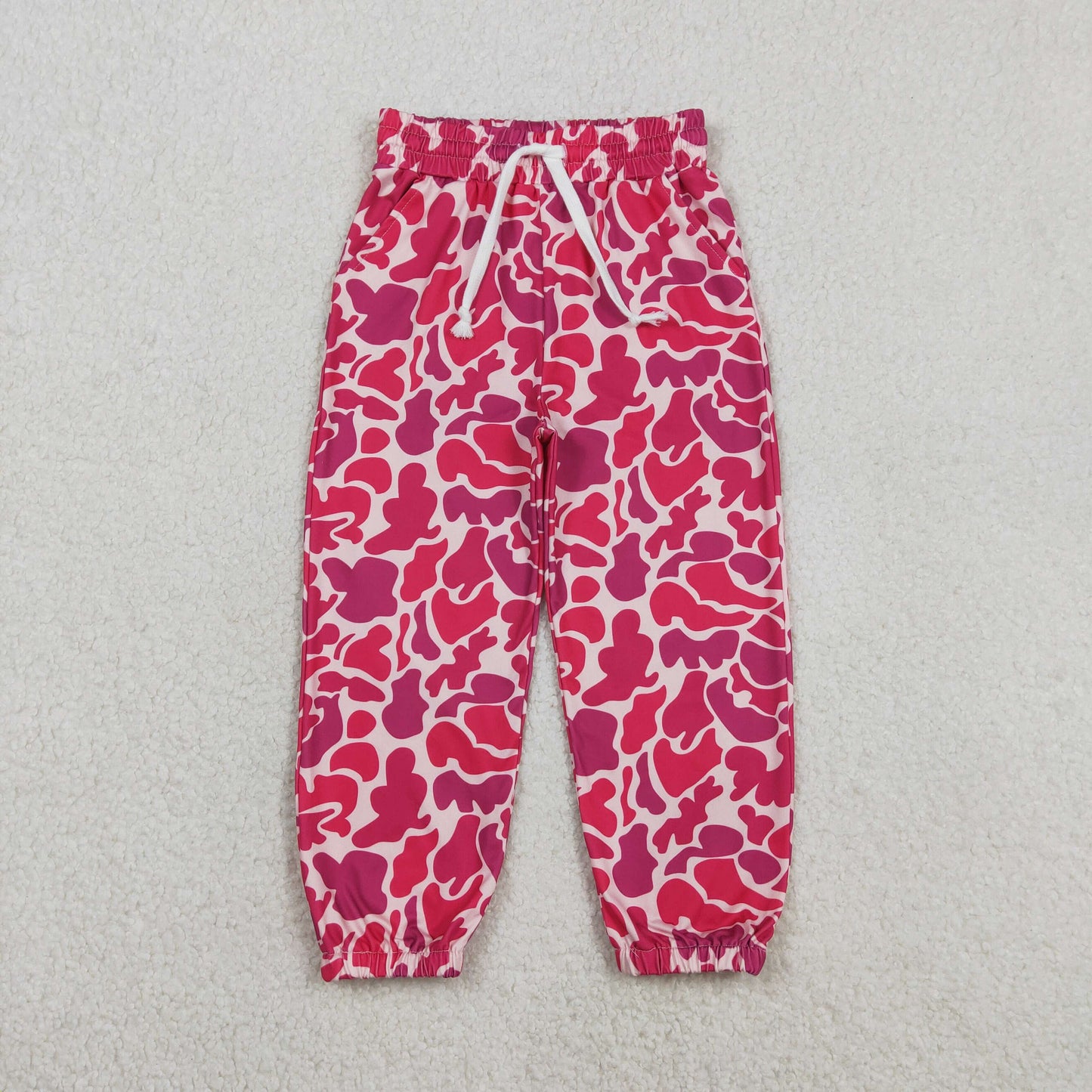 3.10 RTS NO MOQ （In stock）P0696 Kids Fashion Clothes Baby Girls Hot Pink Camo Pockets Jogger Pant Bottoms