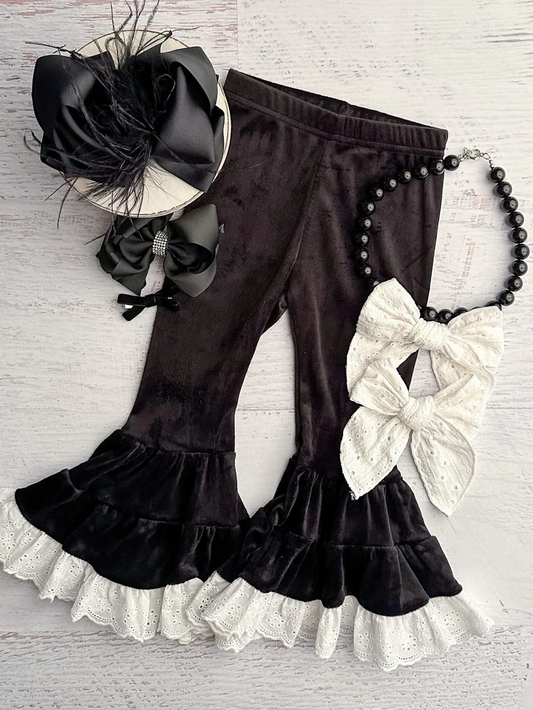 P0720 Baby Girls Black Velvet Bell Bottom Pants preorder