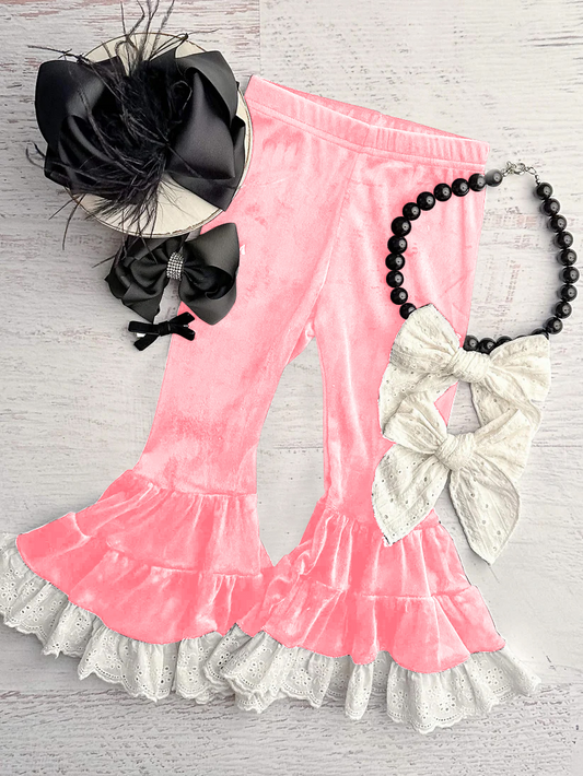 P0721 Baby Girls Pink Velvet Bell Bottom Pants preorder