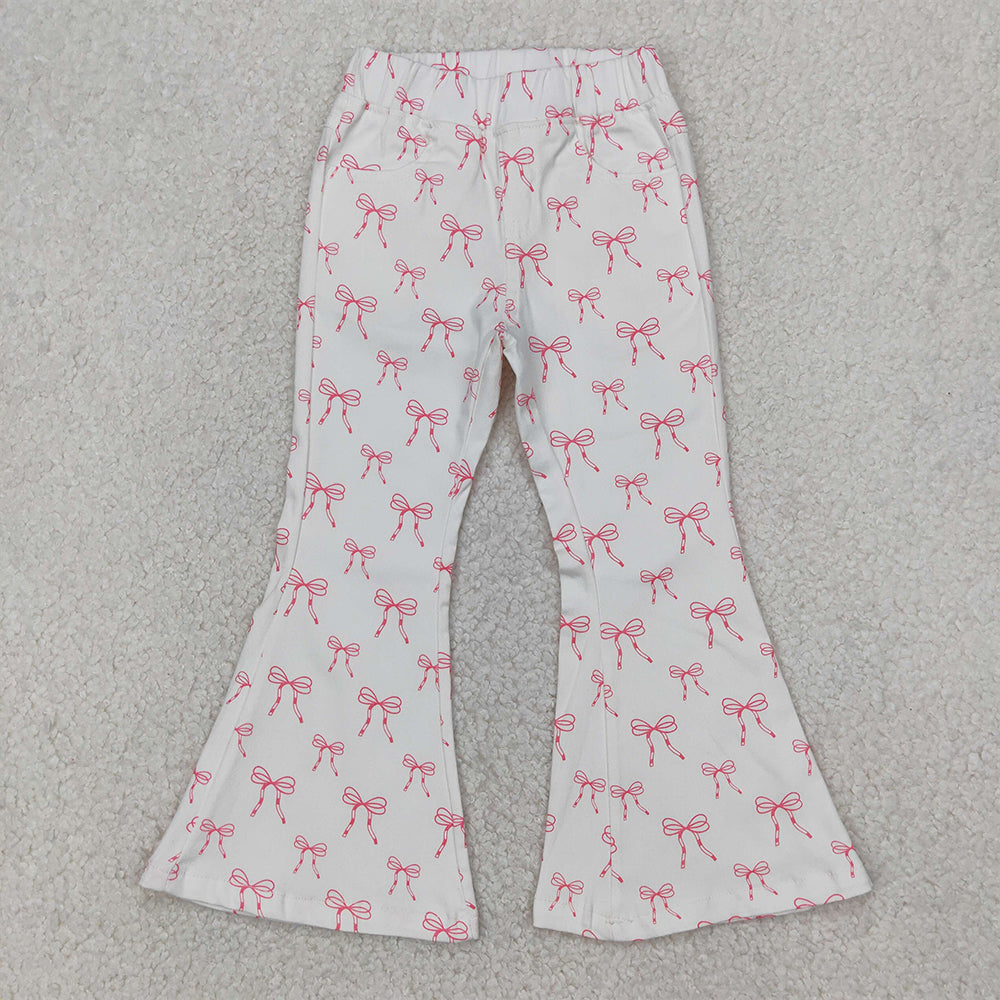 4.07 P0732 RTS NO MOQ Baby Girls Pants White pink bow denim pants kids girls jeans