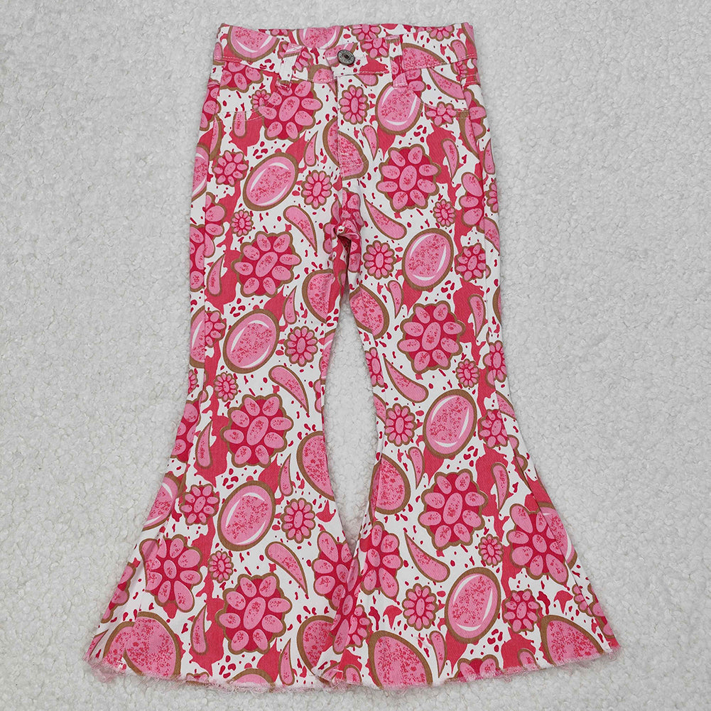P0735 New Rts No Moq 8-9 Days By Air Arrived it Pink concho denim pants kids girls western jeans