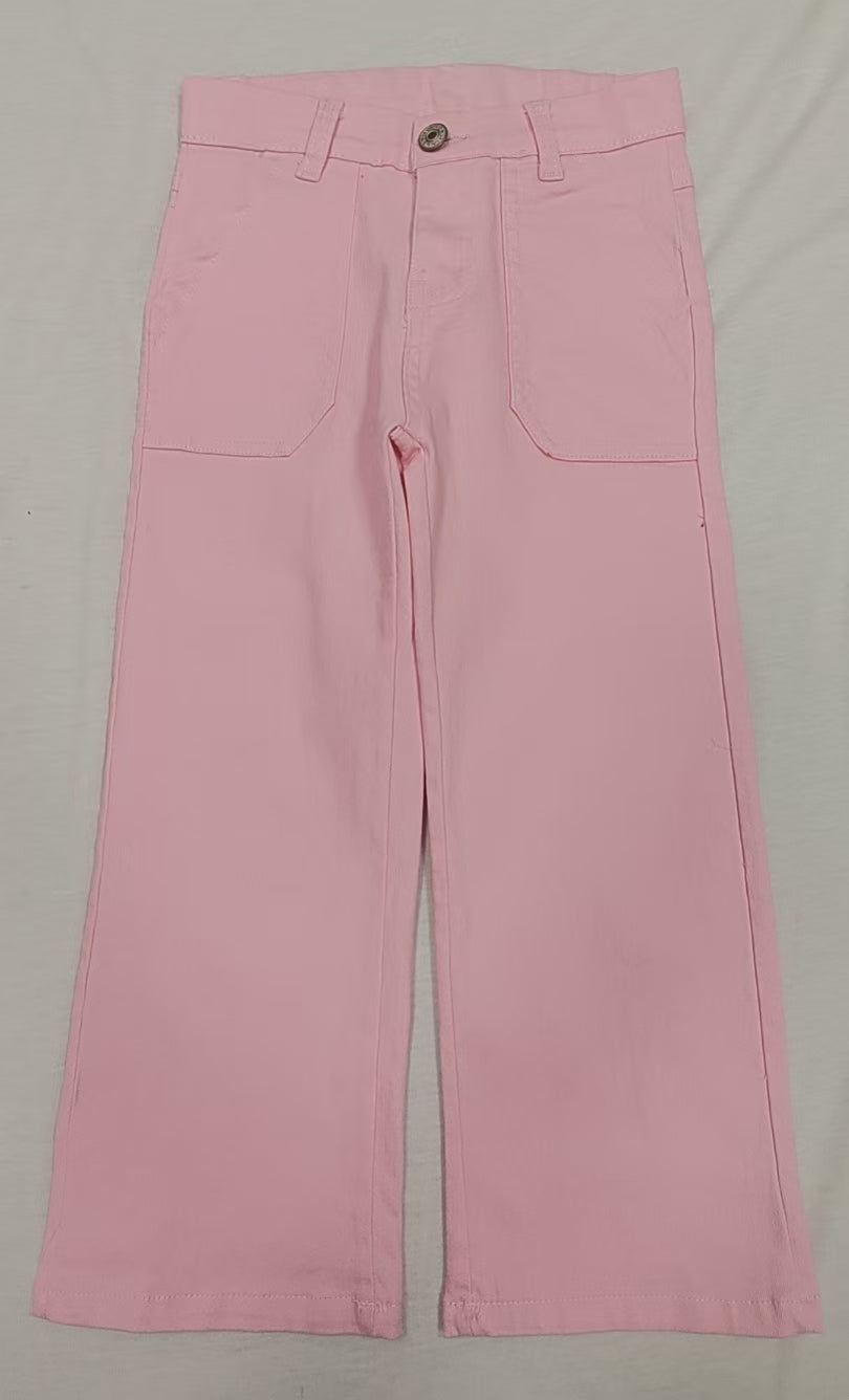 5.19   Pre order Kids Girls Purple Denim Pants with Pockets Cute Jean Trousers for Children