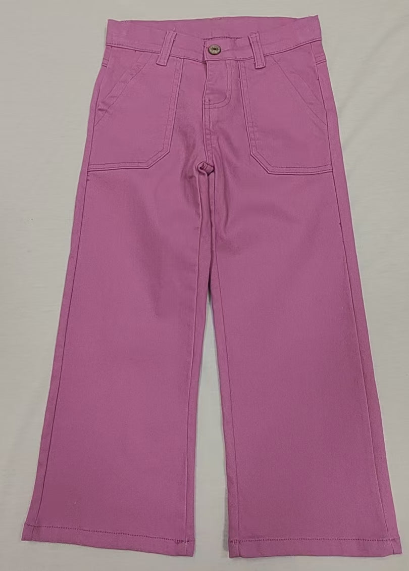 5.19   Pre order Kids Girls Purple Denim Pants with Pockets Cute Jean Trousers for Children