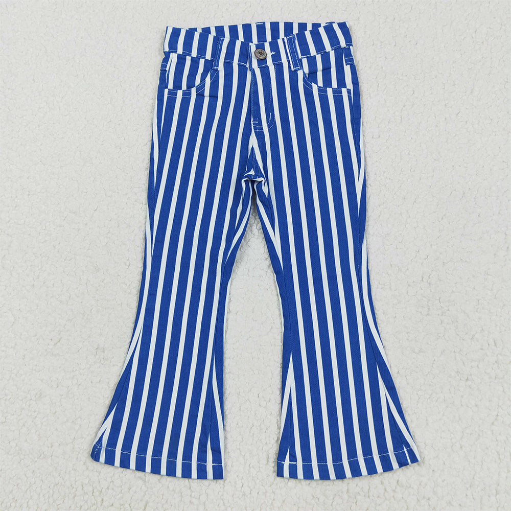 7.06 P0761 RTS NO MOQ Baby Girls Denim Pants Girls Blue And White Striped Denim Trousers Casual Classic Patterned Pants for Kids