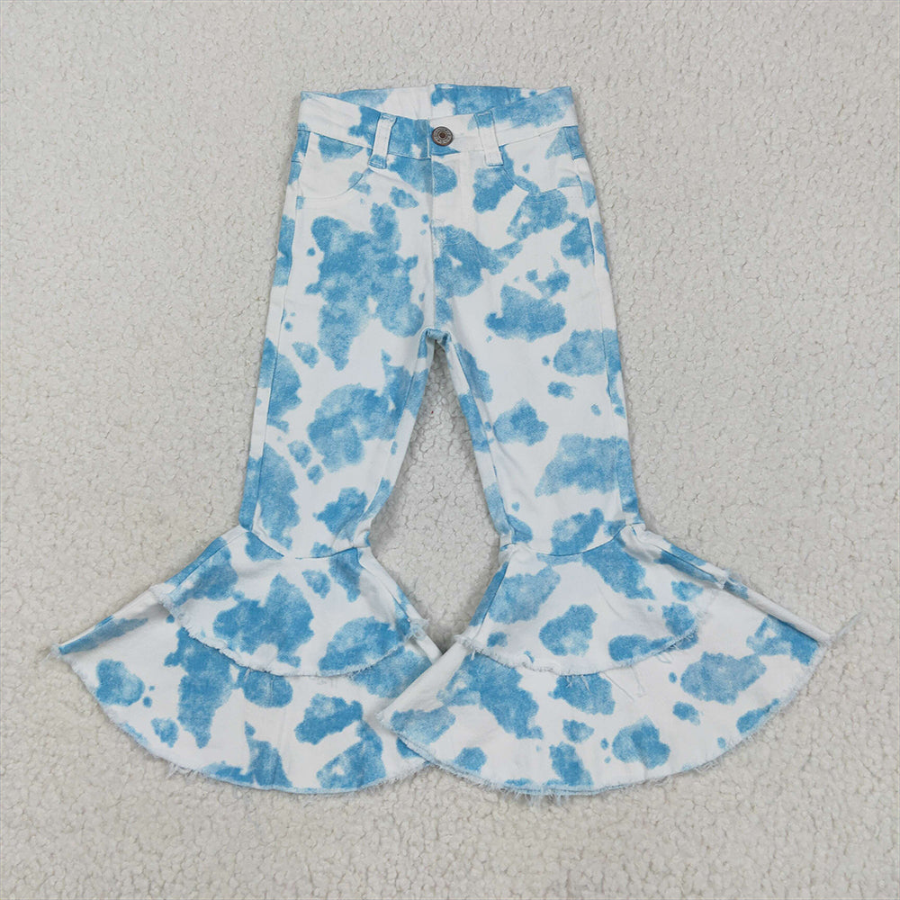 7.06 P0762 RTS NO MOQ Baby Girls Denim Pants Baby Girls Blue And White Flared Denim Pants Infant Casual Wide Leg Jeans