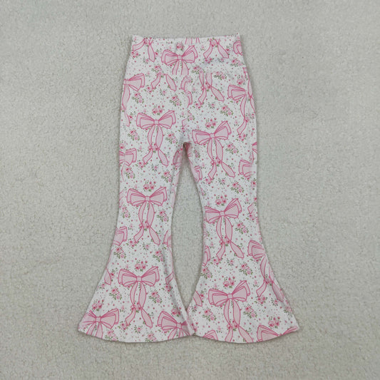 10.13 RTS NO MOQ （In stock）P0773 Baby Girls Pants Baby Girls Pink Floral Bows Bell Bottom Yoga Active Pants