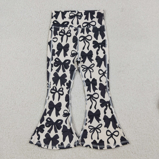 RTS NO MOQ （In stock）P0775 Baby Girls Pants Black Bows Bell Bottom Yoga Pants
