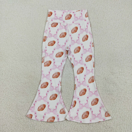 RTS NO MOQ （In stock）P0780 Baby Girls Yoga Pants Baby Girls Pink Bow Footballs Plaid Yoga Active Bell Bottom Pants