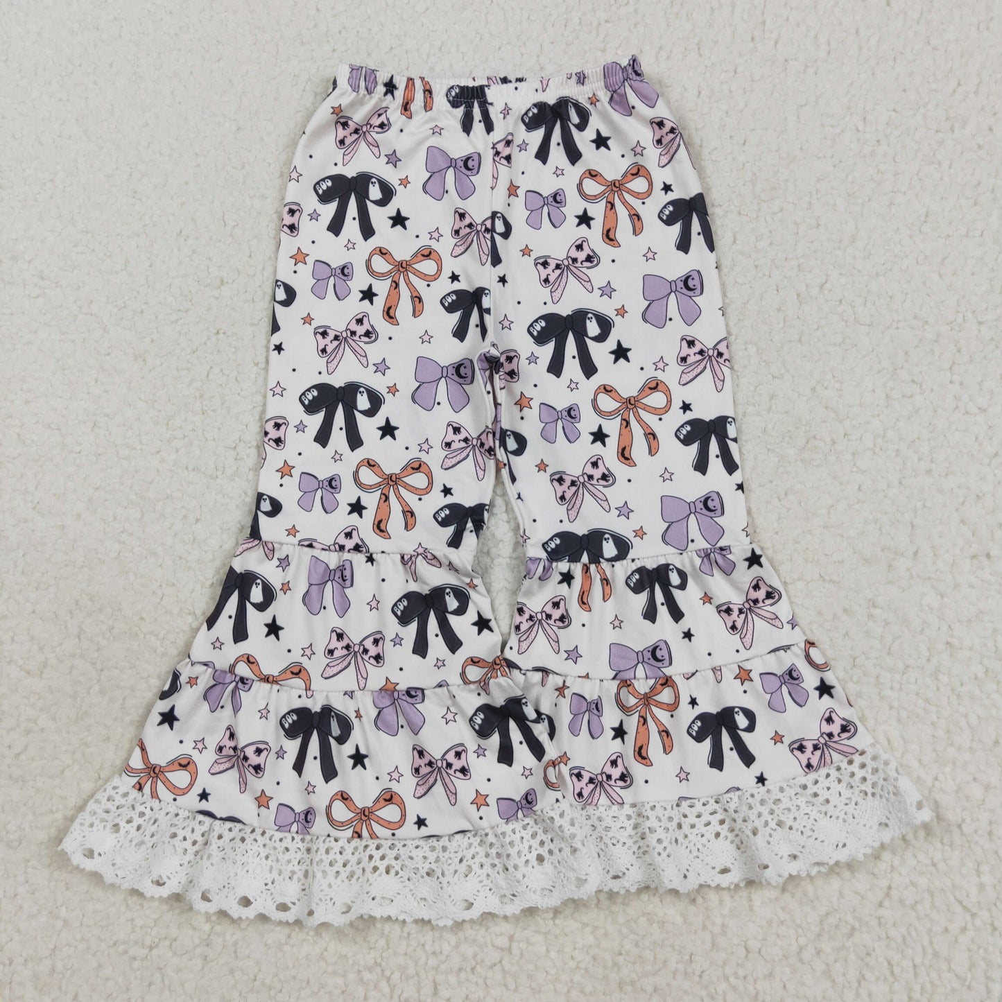 RTS NO MOQ （In stock）P0783 Baby Girls PantsBaby Girls Colorful Bows Stars Plaid Bell Bottom Pants