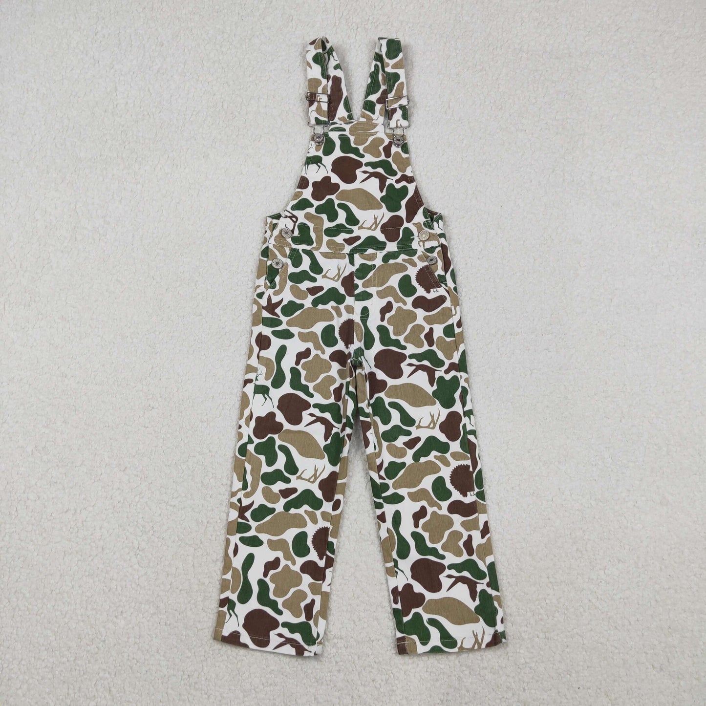 11.5 RTS NO MOQ （In stock）P0828 Baby Boys Deer Ducks Turkey Camo Hunting Denim Jumpsuits