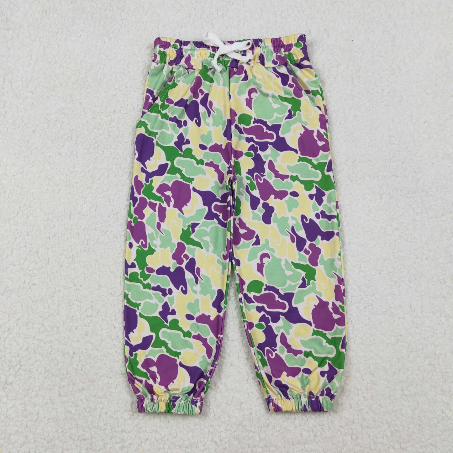10.28 RTS NO MOQ （In stock）P0838 Baby Boys Pants Baby Boys Mardi Gras Camo Pockets Jogger Pants Bottom